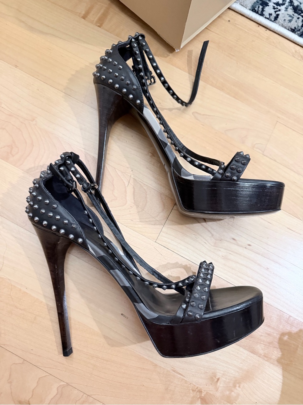 Studded Black Platform High Heel Sandals - Picture 2 of 6
